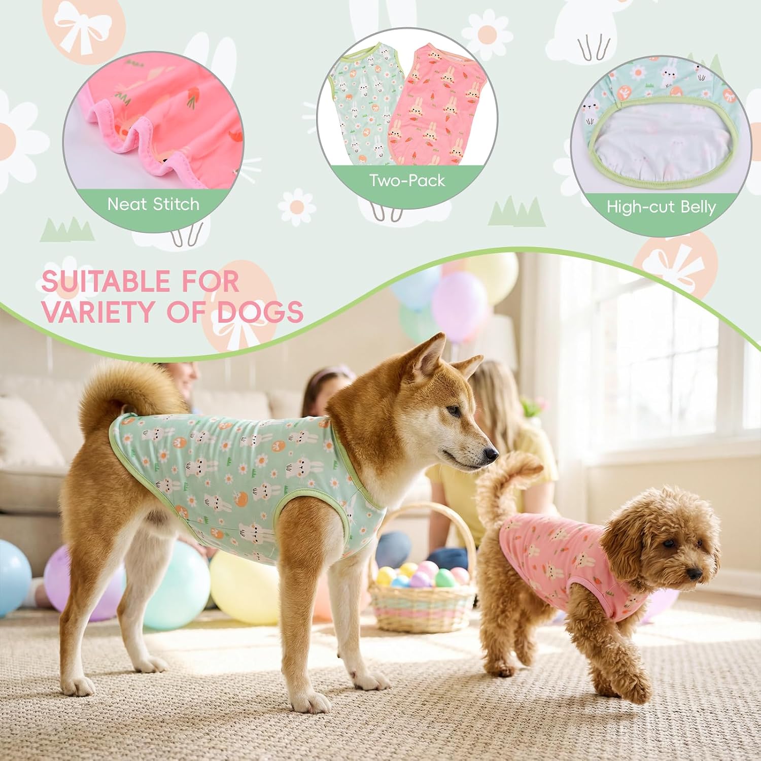 Detalle de Vehomy Easter Dog Shirts 2-Pack