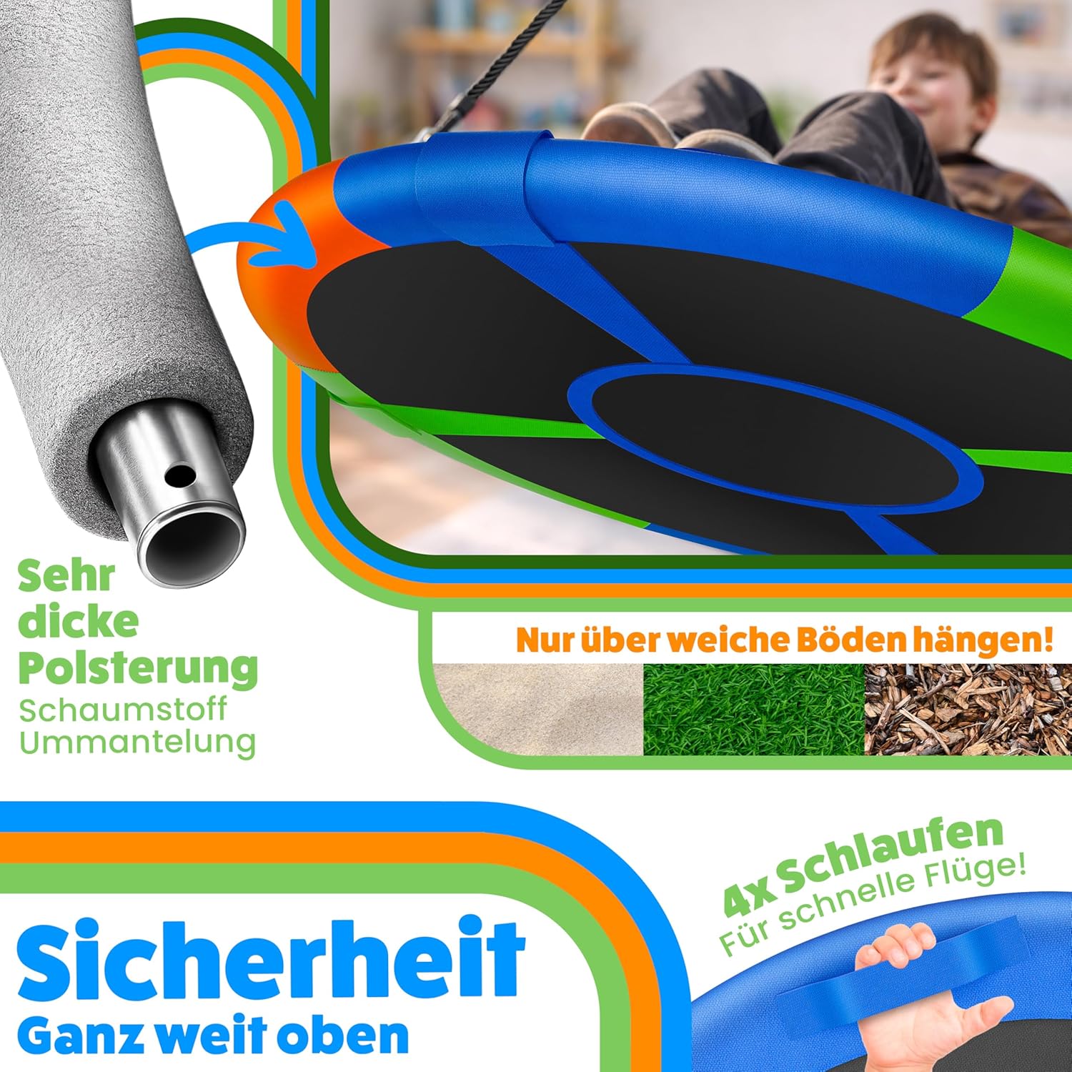 Thumbnail 4 de ELONEO Nestschaukel Outdoor & Indoor mit 120 cm Durchmesser – höhenverstellbare Tellerschaukel bis 300 kg