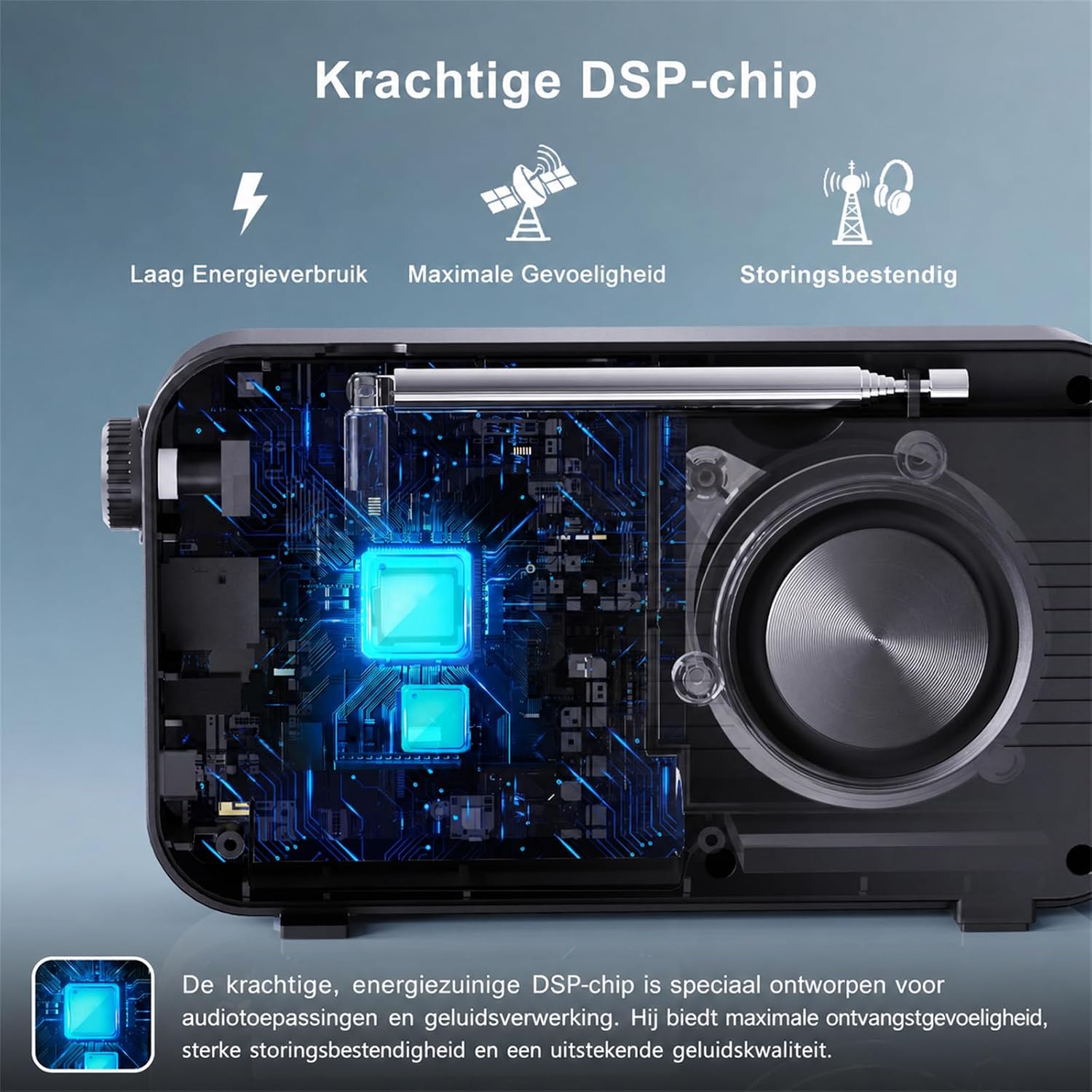 Detalle de ROCAM CR1031DAB draagbare DAB/DAB+/FM-radio met Bluetooth en kleurenscherm