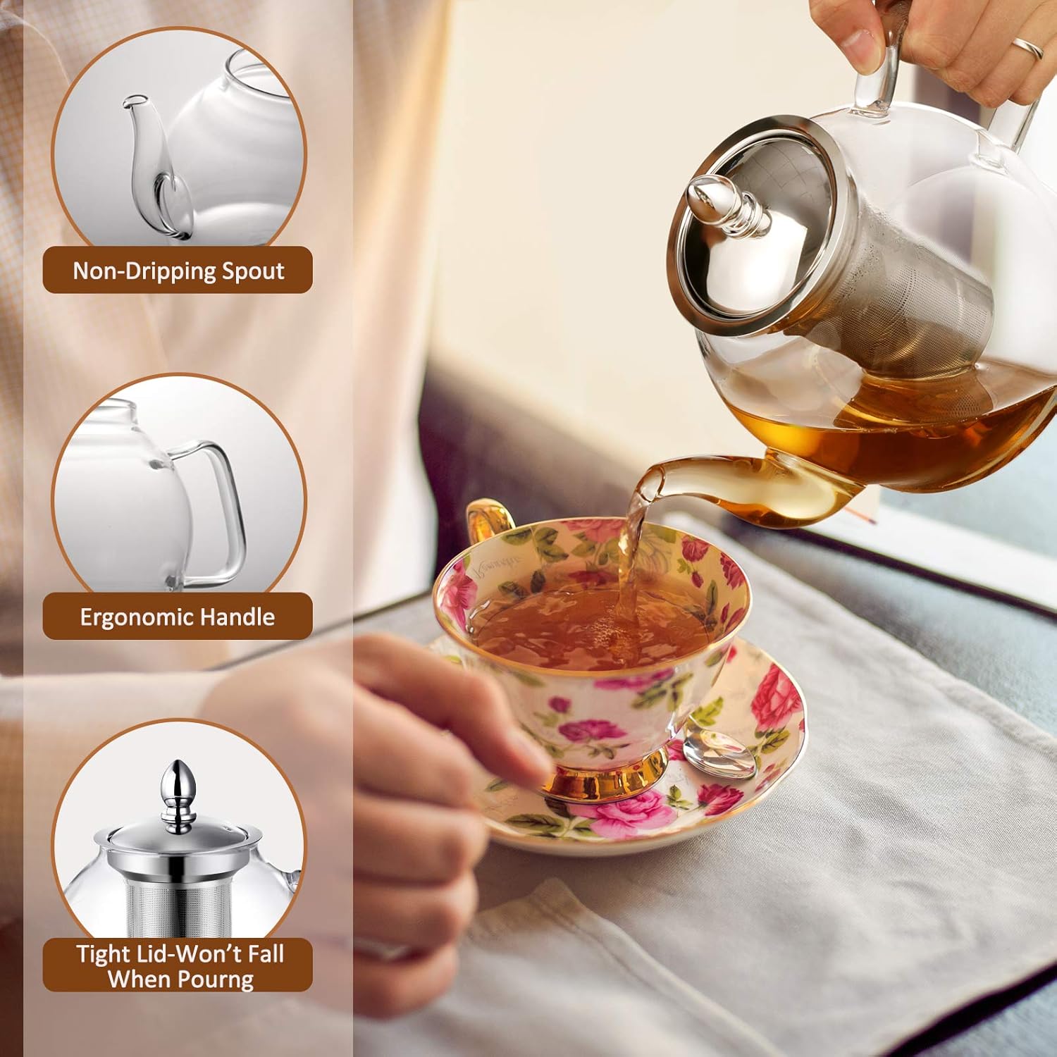 Detalle 2 de HIWARE 1000ml Glass Teapot 🍵