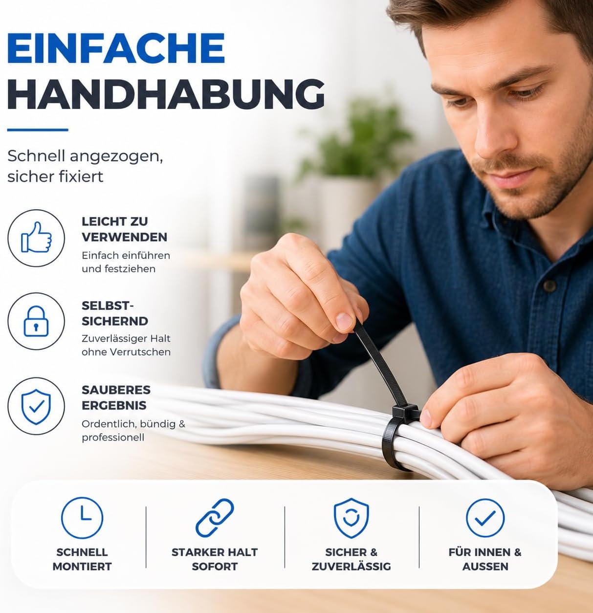 Detalle de TK Gruppe Timo Klingler 100x Kabelbinder schwarz Set (kurz & lang, reißfest, UV-beständig)