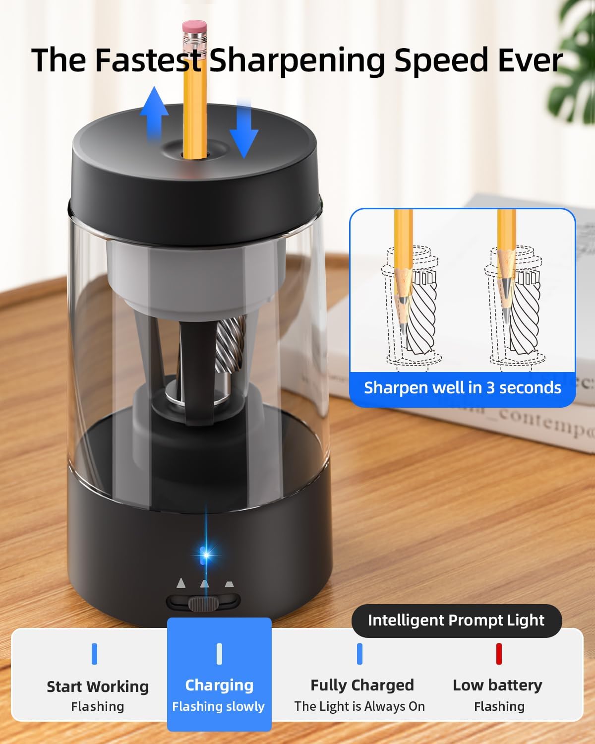 Thumbnail 5 de ZMOL Full Automatic Electric Pencil Sharpener – 6-8 mm, Rechargeable with Container (Black)