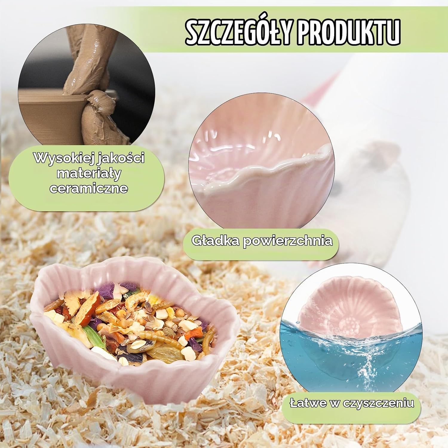 Detalle de LuckyOpt ceramiczna miska dla małych zwierząt, różowa, 6,8 × 6,8 × 3,5 cm