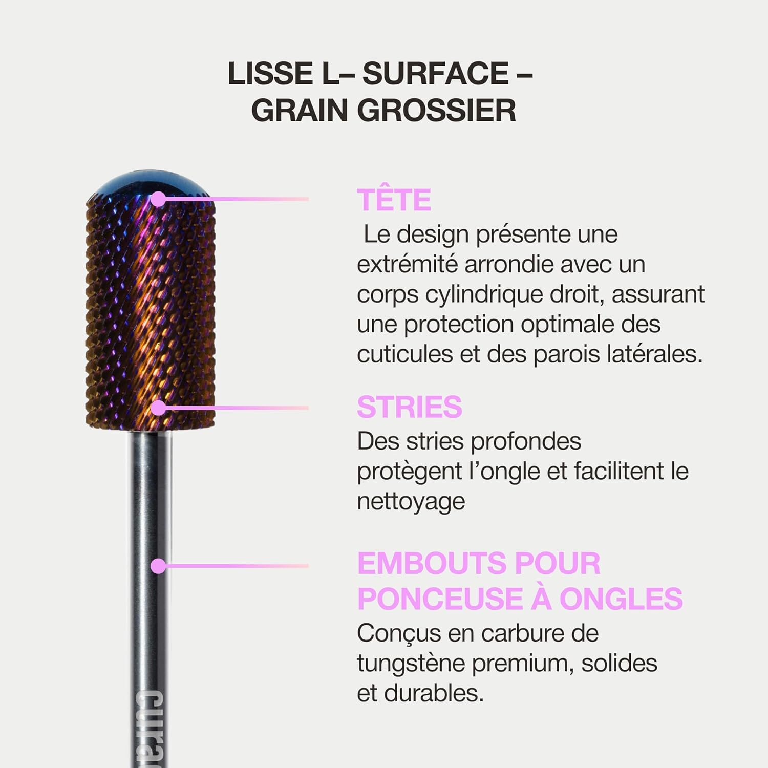 Detalle de Curacoro Embouts de ponceuse 3/32'' en carbure — forme L et grain moyen pour finition d’ongles en gel ou acrylique