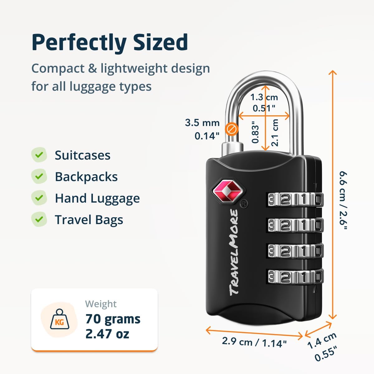 Thumbnail 1 de TravelMore 3 Pack TSA Luggage Locks with 4 Digit Combination – Heavy Duty Padlocks for Travel