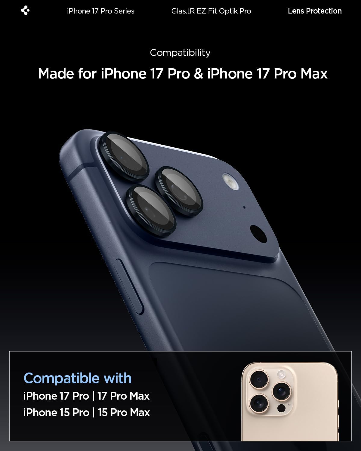 Thumbnail 1 de Spigen Glas.tR EZ Fit Optik Pro Protection caméra pour iPhone (2 pièces) – Bleu intense