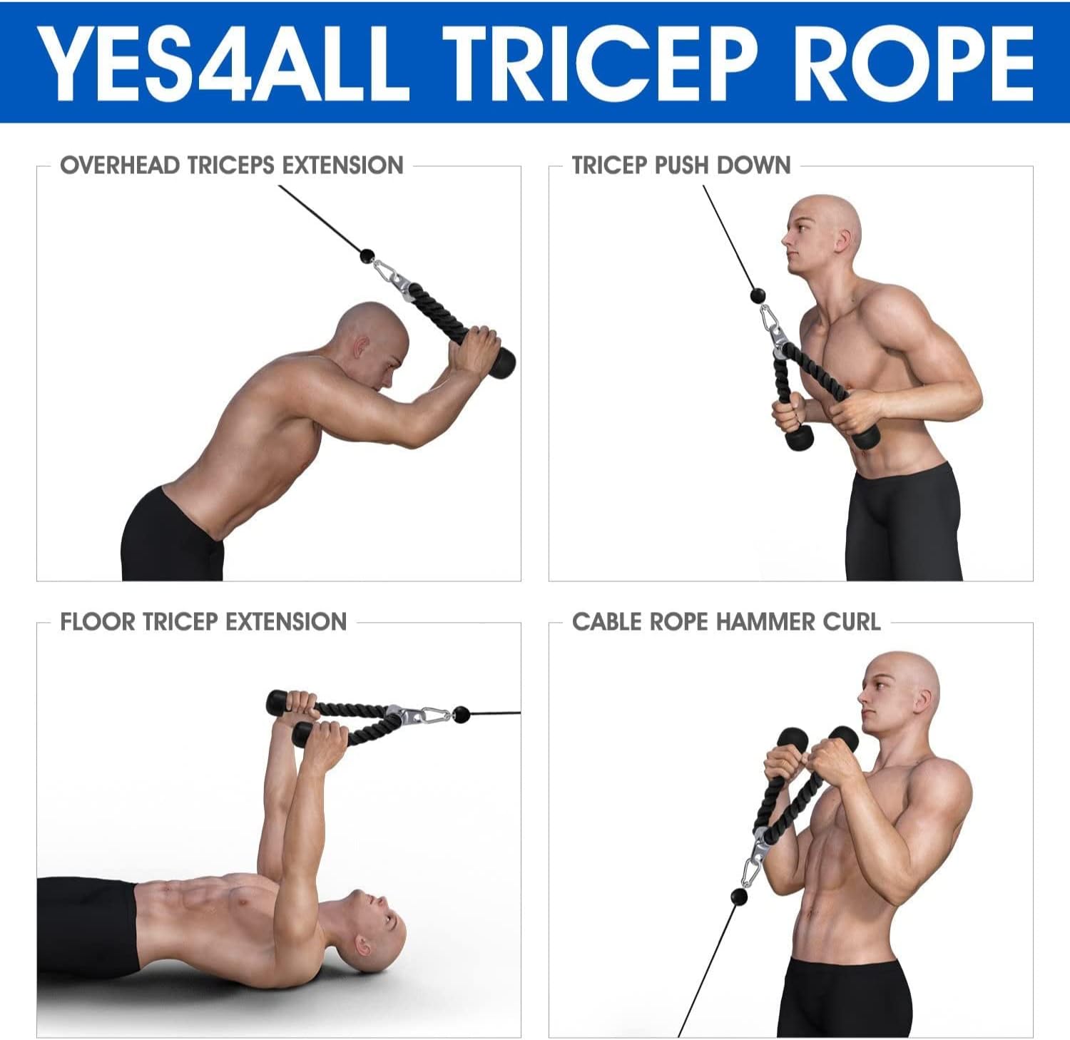 Detalle de Yes4All tricep rope cable attachment 2.5 cm