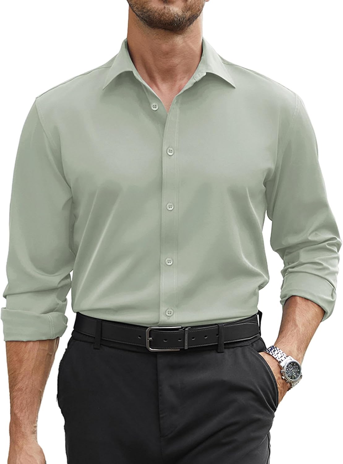 Detalle de COOFANDY Mens Stretch Dress Shirts Long Sleeve