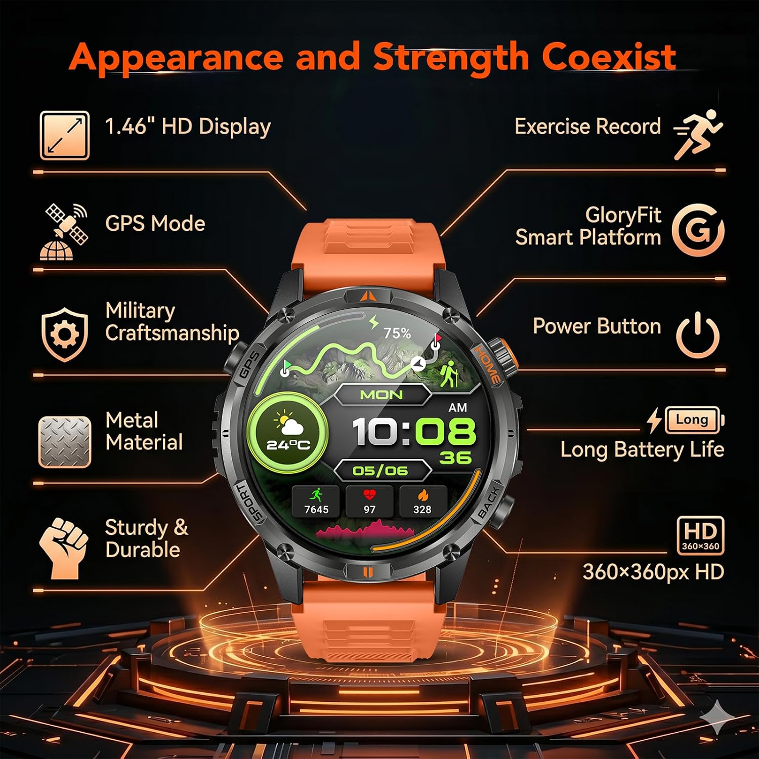 Thumbnail 6 de idomars YK15 GPS-smartwatch met rond scherm van 1,46 inch en IP68