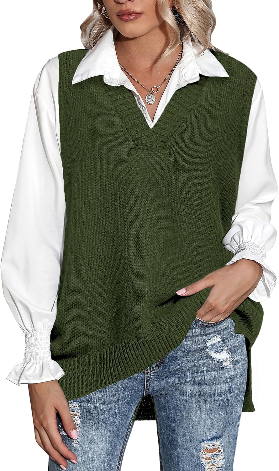 Detalle de Zeagoo Women's Sweater Vest V-Neck
