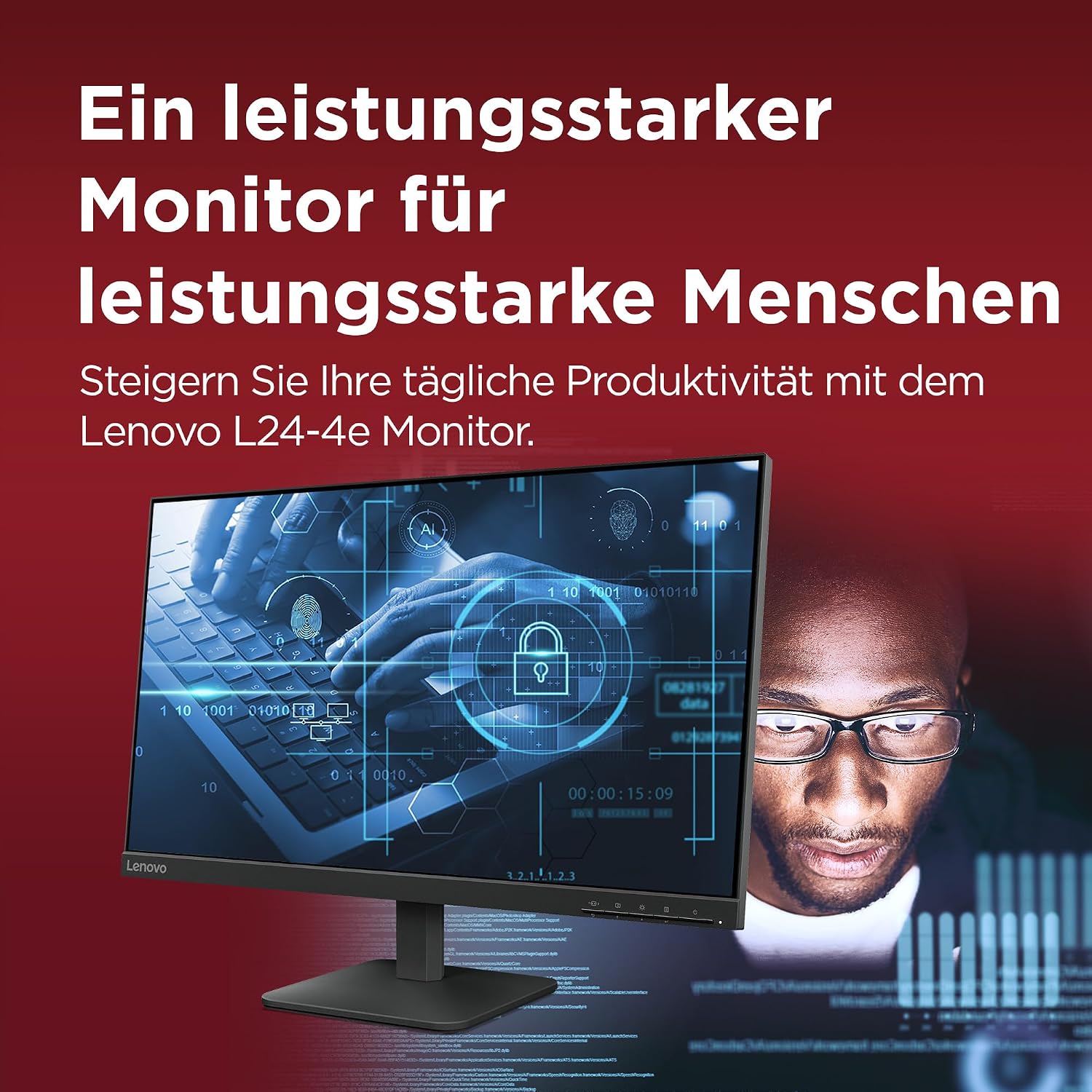 Detalle de Lenovo L24-4e: 23,8" Full HD IPS-Monitor mit flexibler Anschlussvielfalt