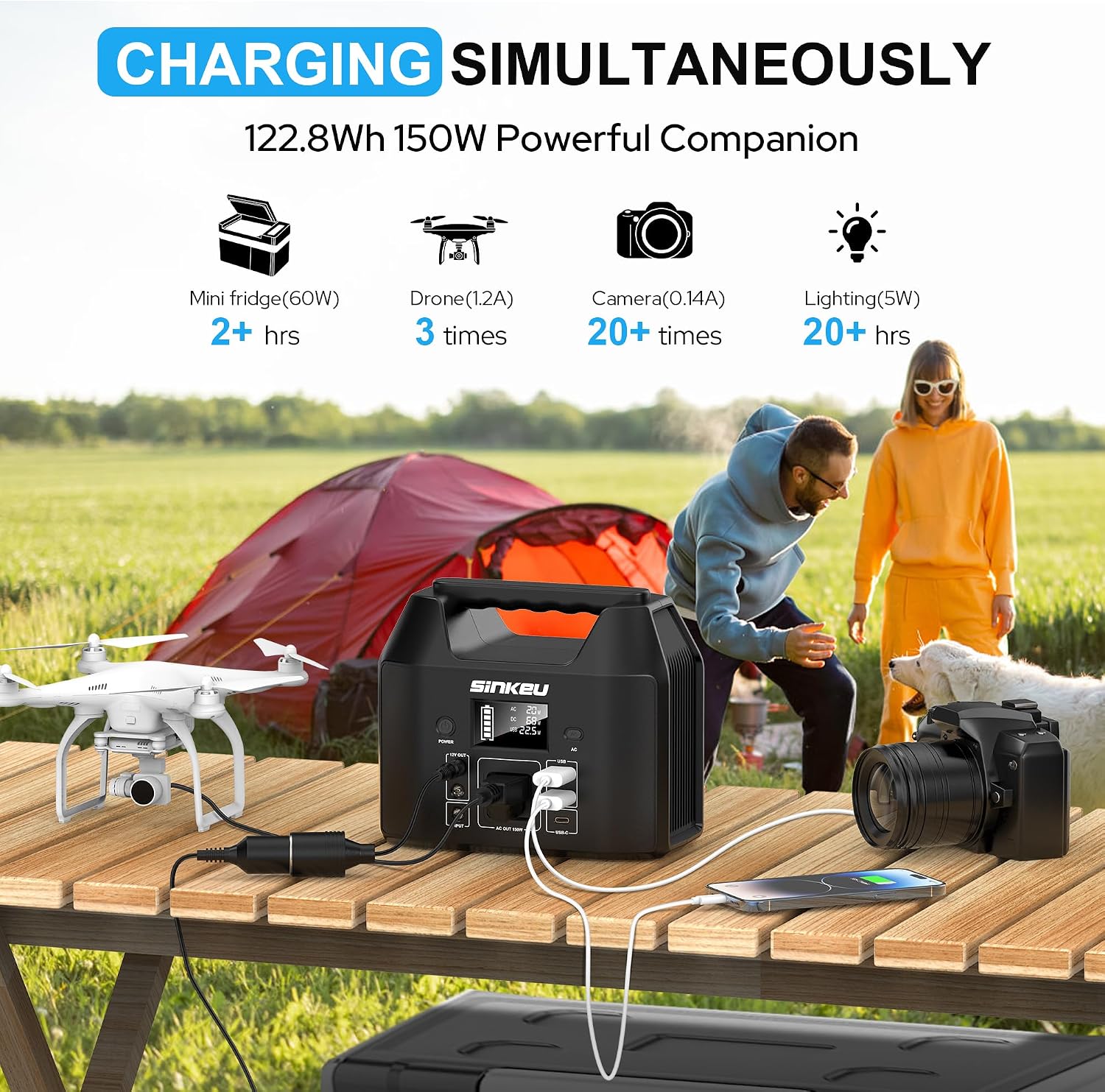 Detalle de SinKeu E150 Portable Power Station, 122.8Wh LiFePO4 Battery, 150W AC Output