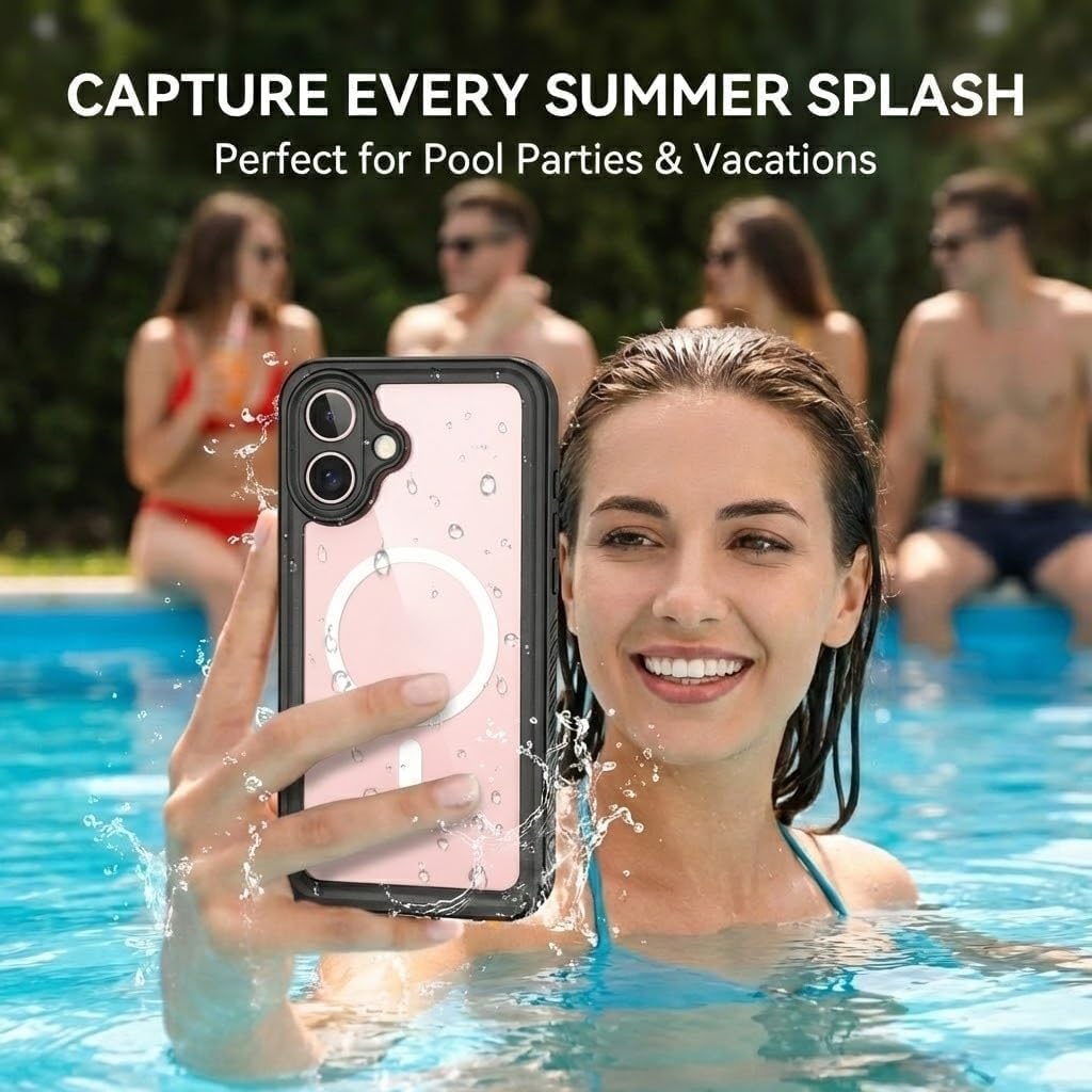 Detalle de FYHCMC iPhone 16 waterproof case with MagSafe support (black, sealed 360° cover)
