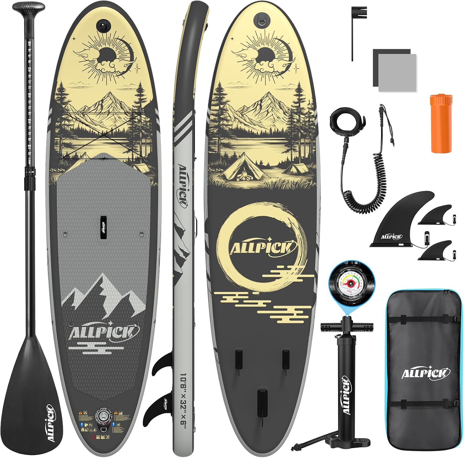 Detalle de ALLPICK Premium SUP Board Set – Aufblasbares Stand Up Paddleboard mit Kamerahalterung und umfangreichem Zubehör