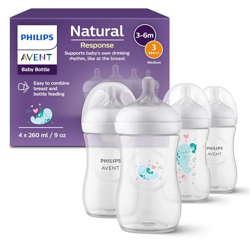Detalle de Philips Avent Natural Response: set regalo 4 biberones 260 ml con tetinas T3 para bebés de 1 mes o más (SCY903/61)