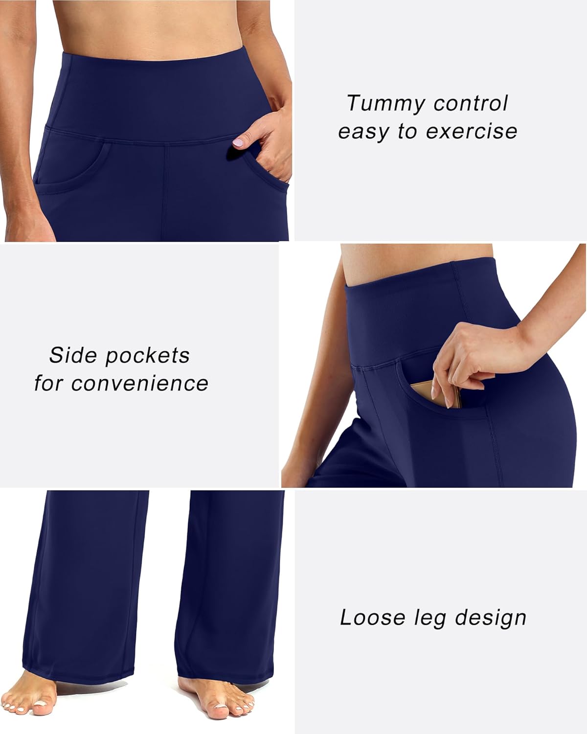 Detalle de Promoter Women's Activewear Trousers with Pockets – High‑Rise, Wide Leg Yoga Pants