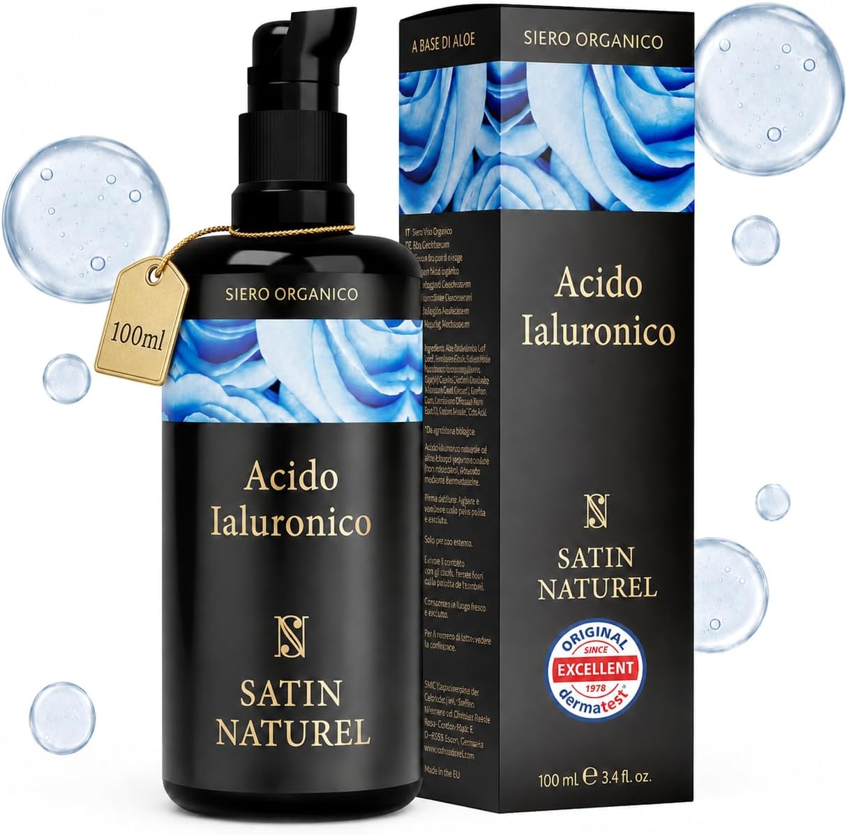 Detalle de Satin Naturel Siero Acido Ialuronico ad Alta Efficacia 100 ml – Idratazione 24 h e Azione Anti-Age