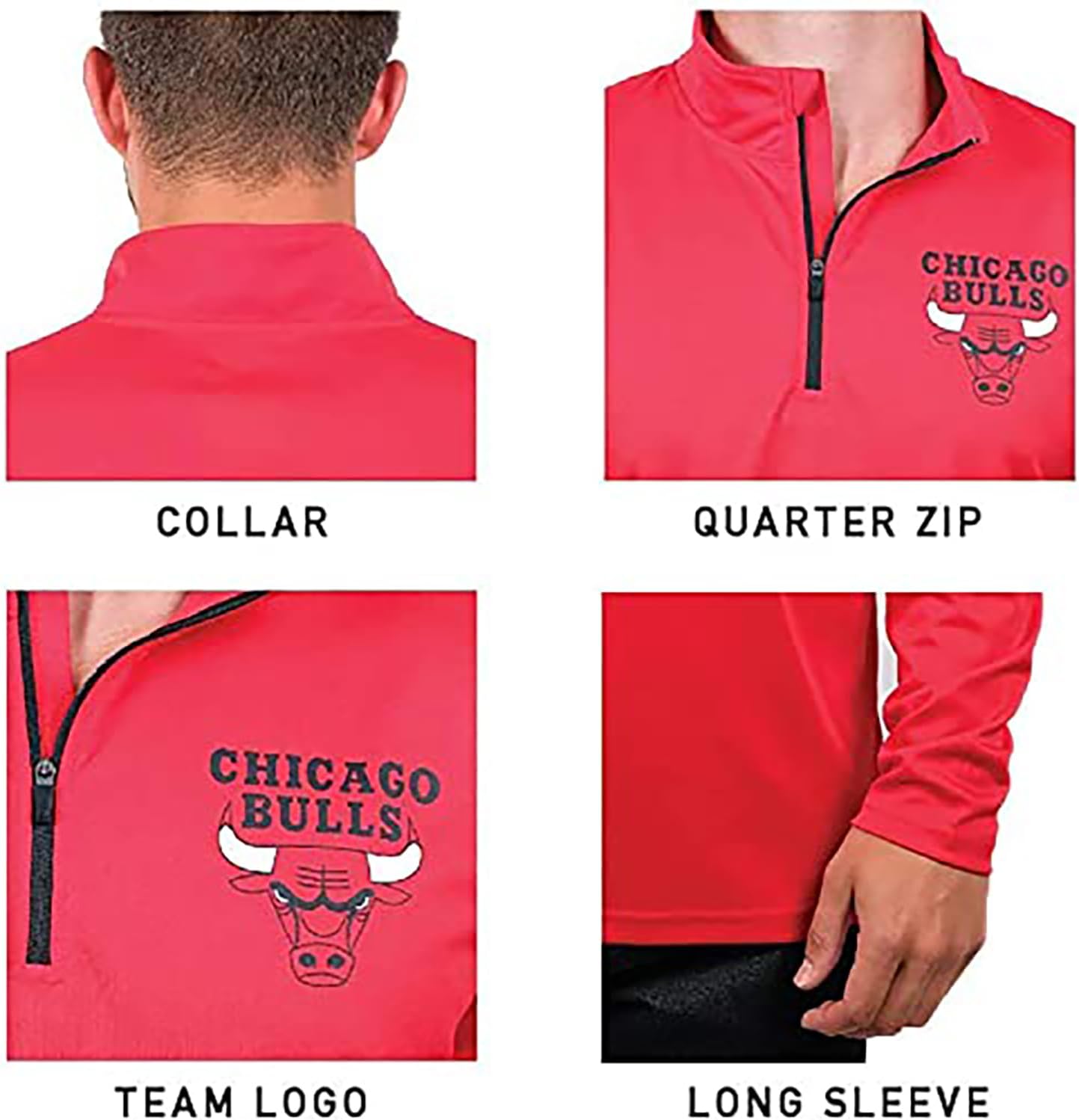 Detalle de Ultra Game Men’s NBA Official Quarter Zip Performance Long Sleeve Pullover T-Shirt