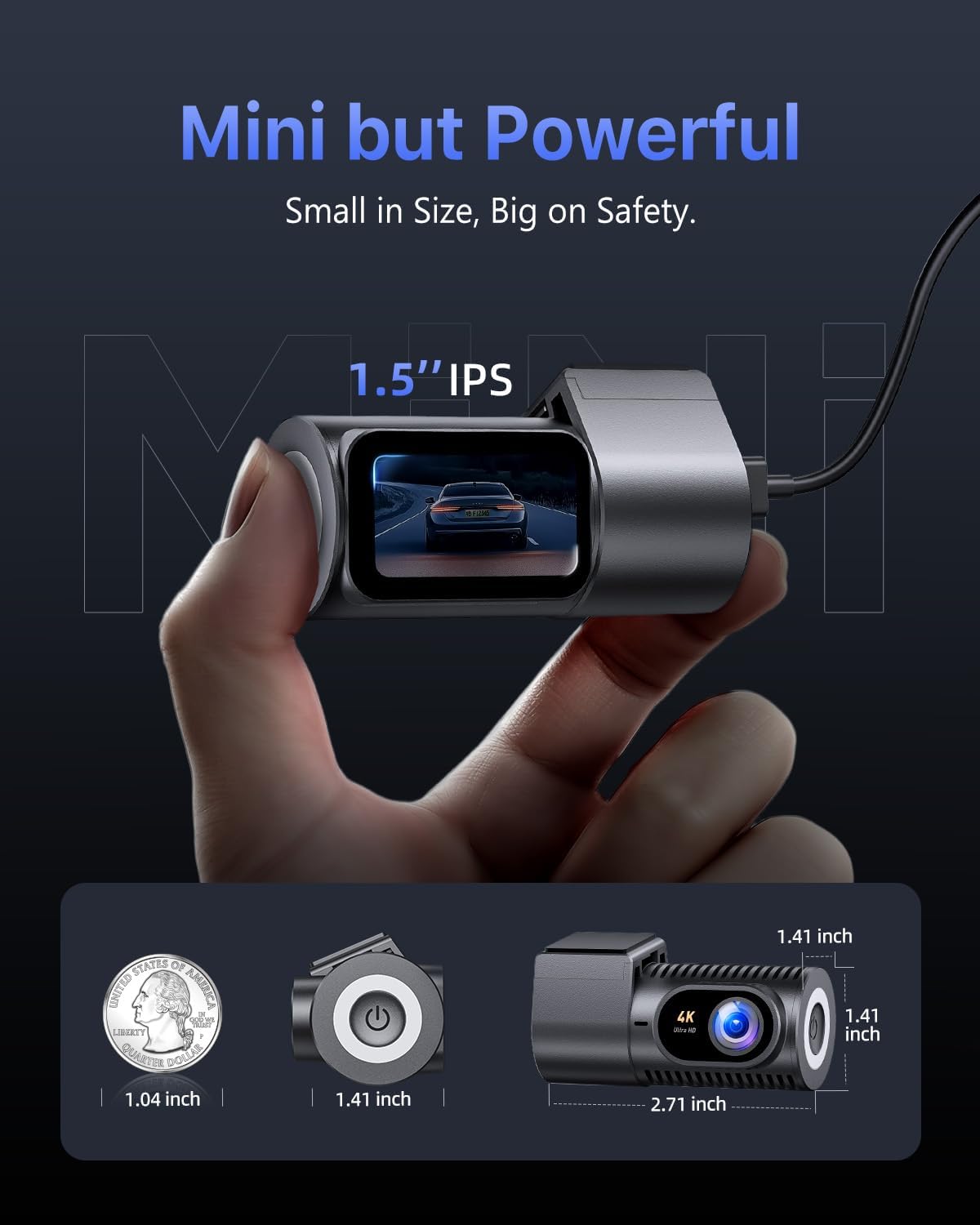 Thumbnail 1 de CIEVIE Dash Cam Front 4K – 1.5" IPS Display, 64GB, 170° Wide Angle