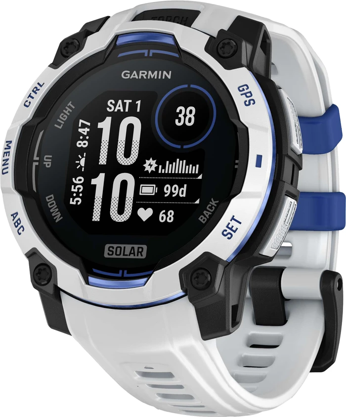 Detalle de Garmin Instinct 3 Solar Weiß 45 mm – robuste Outdoor-Smartwatch mit Solaraufladung