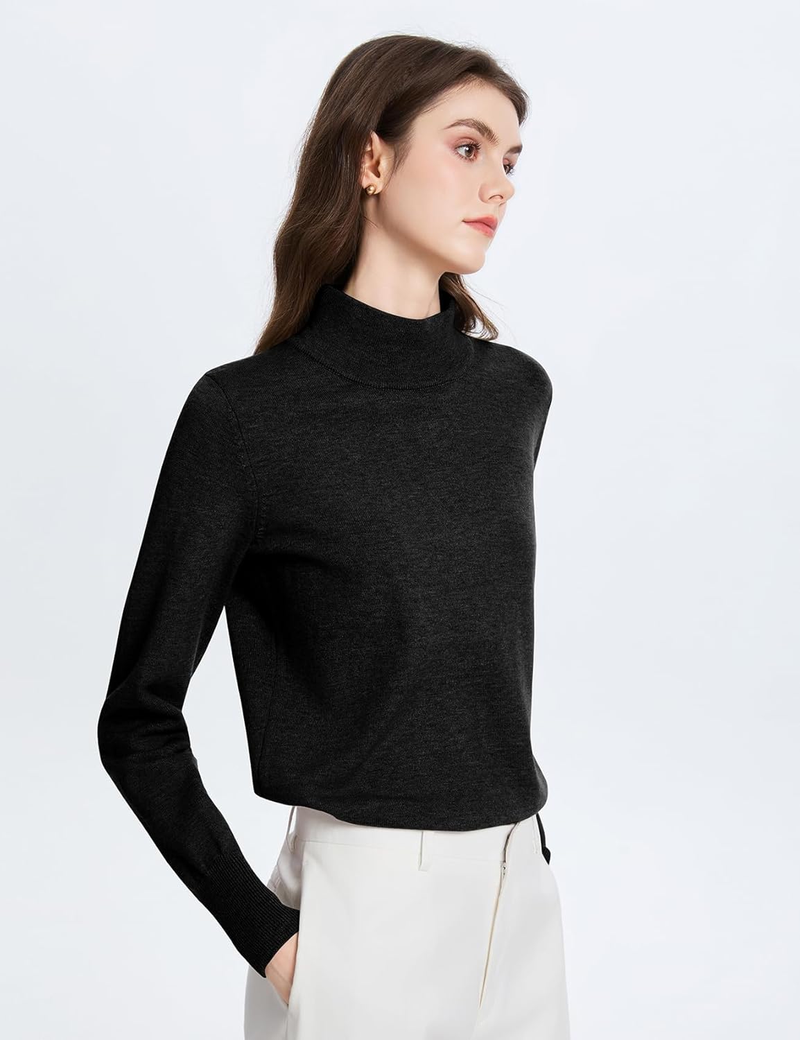 Thumbnail 3 de PEHMEA Women's Mock Neck Jumper – Light Wool Blend, Soft Warm Pullover
