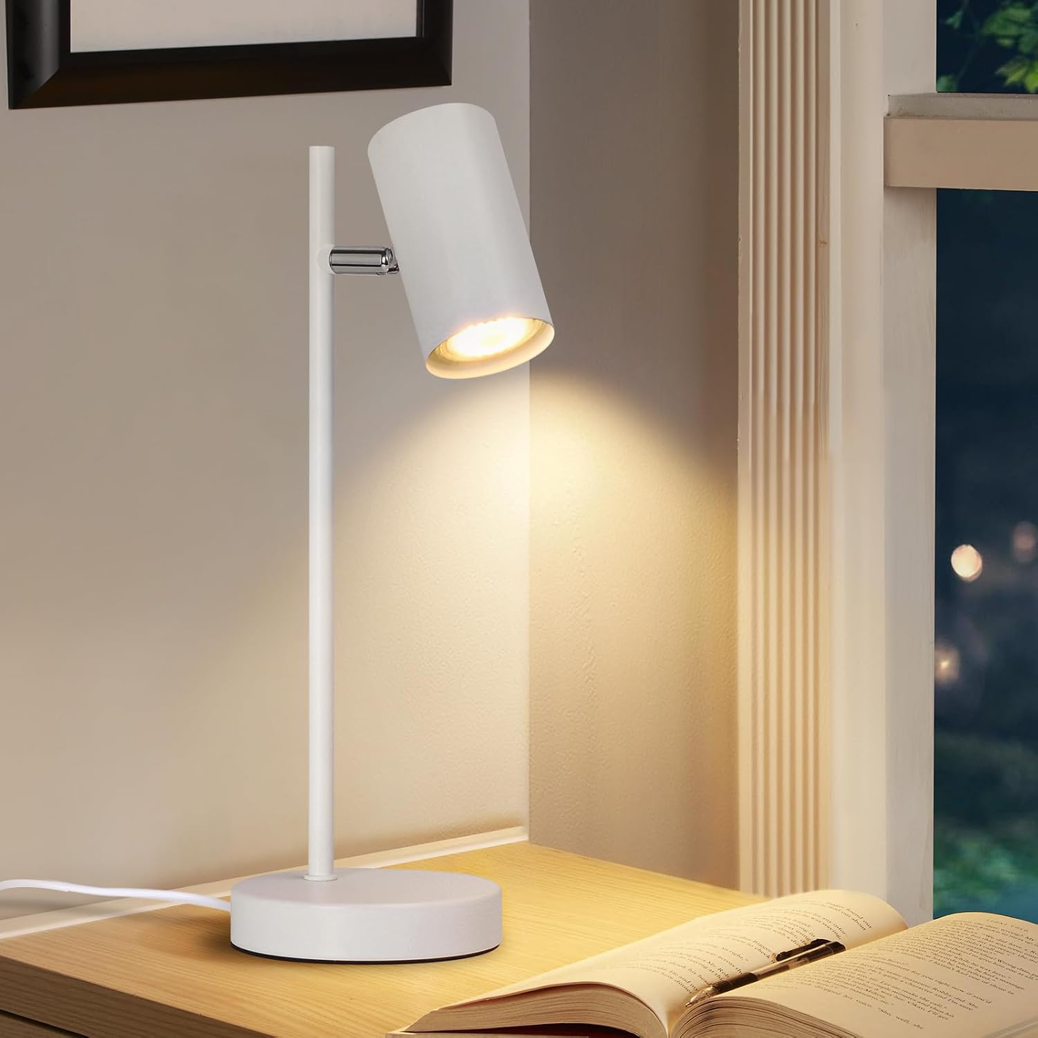 Detalle de CBJKTX witte GU10-tafellamp, 350° draaibaar en 90° kantelbaar