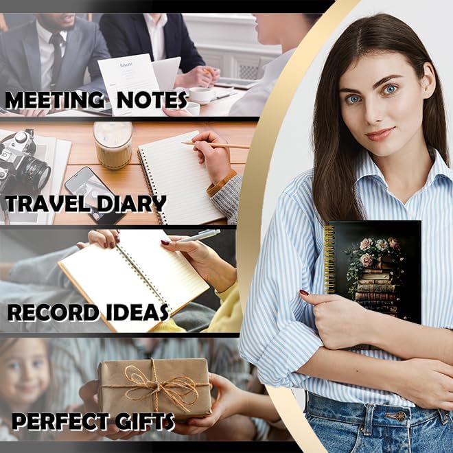Detalle de LUKIPOM Dark Academia Reading Notebook, 5.5 x 8.3-Inch Spiral Journal, 80 Pages