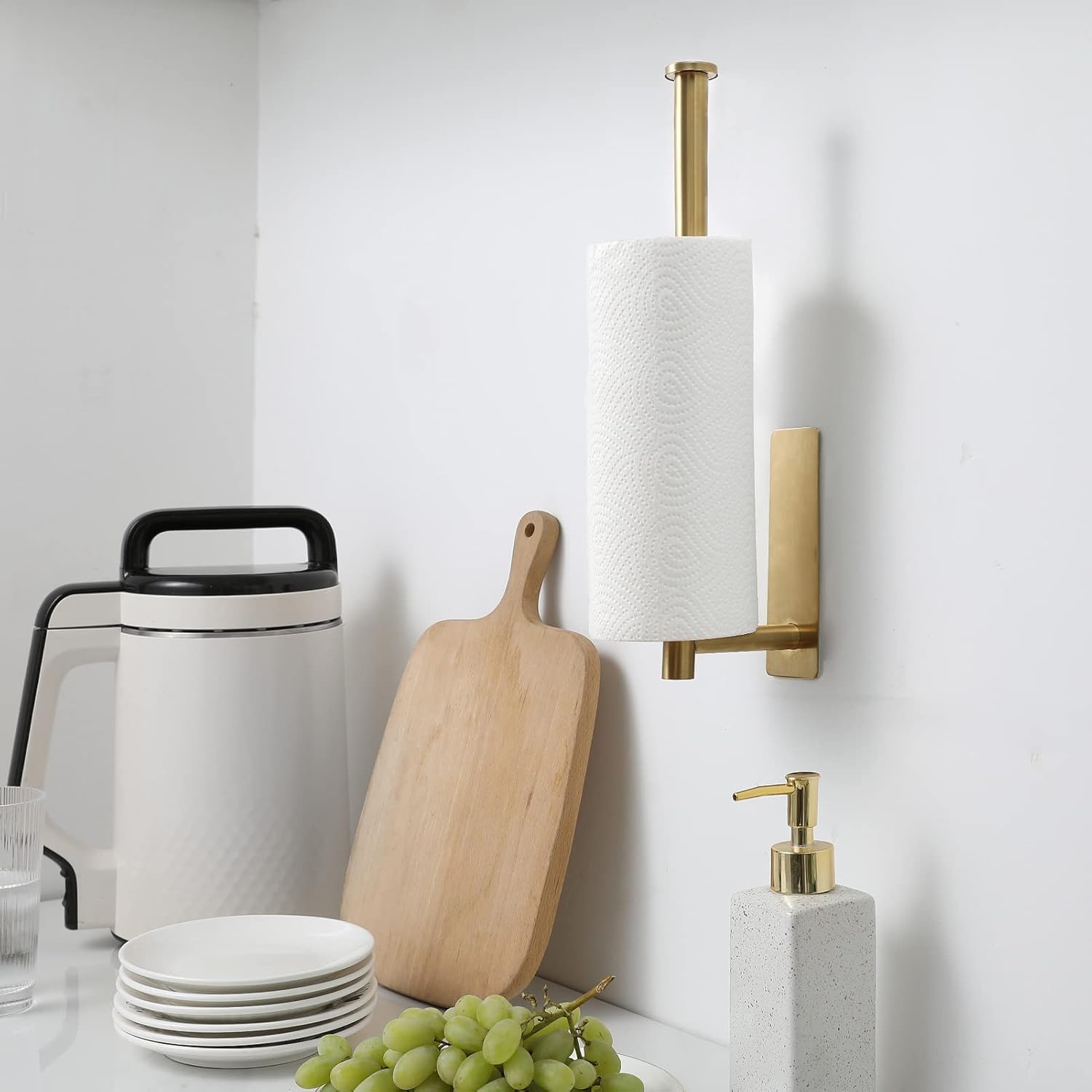 Detalle de theaoo SUS304 Stainless Steel Paper Towel Holder (Matte Black) — Adhesive Under-Cabinet or Wall Mounted Rack
