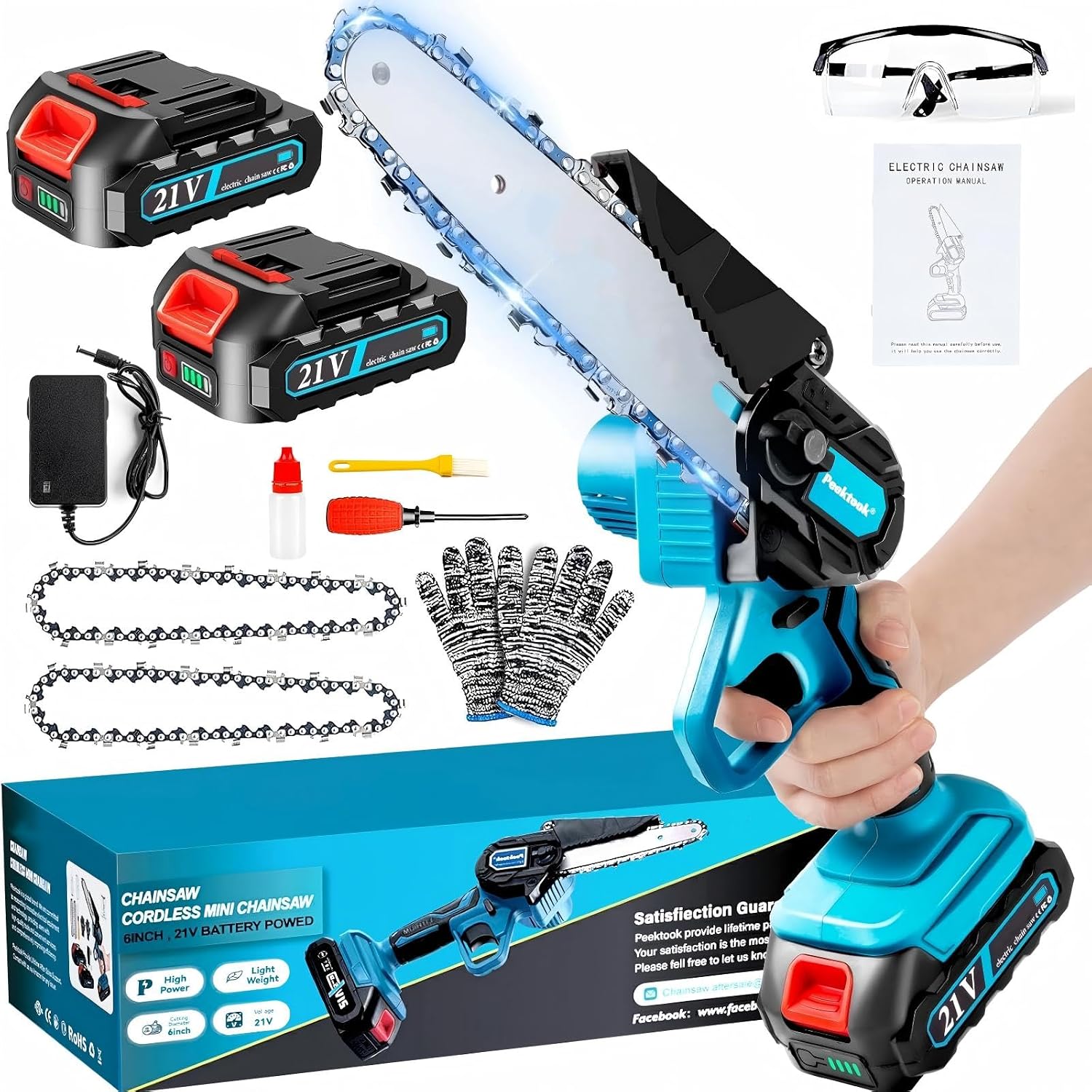 Detalle 2 de Enlik Mini Motosierra Batería 6" 1000 W con 2 baterías: útil para poda y cortes ligeros