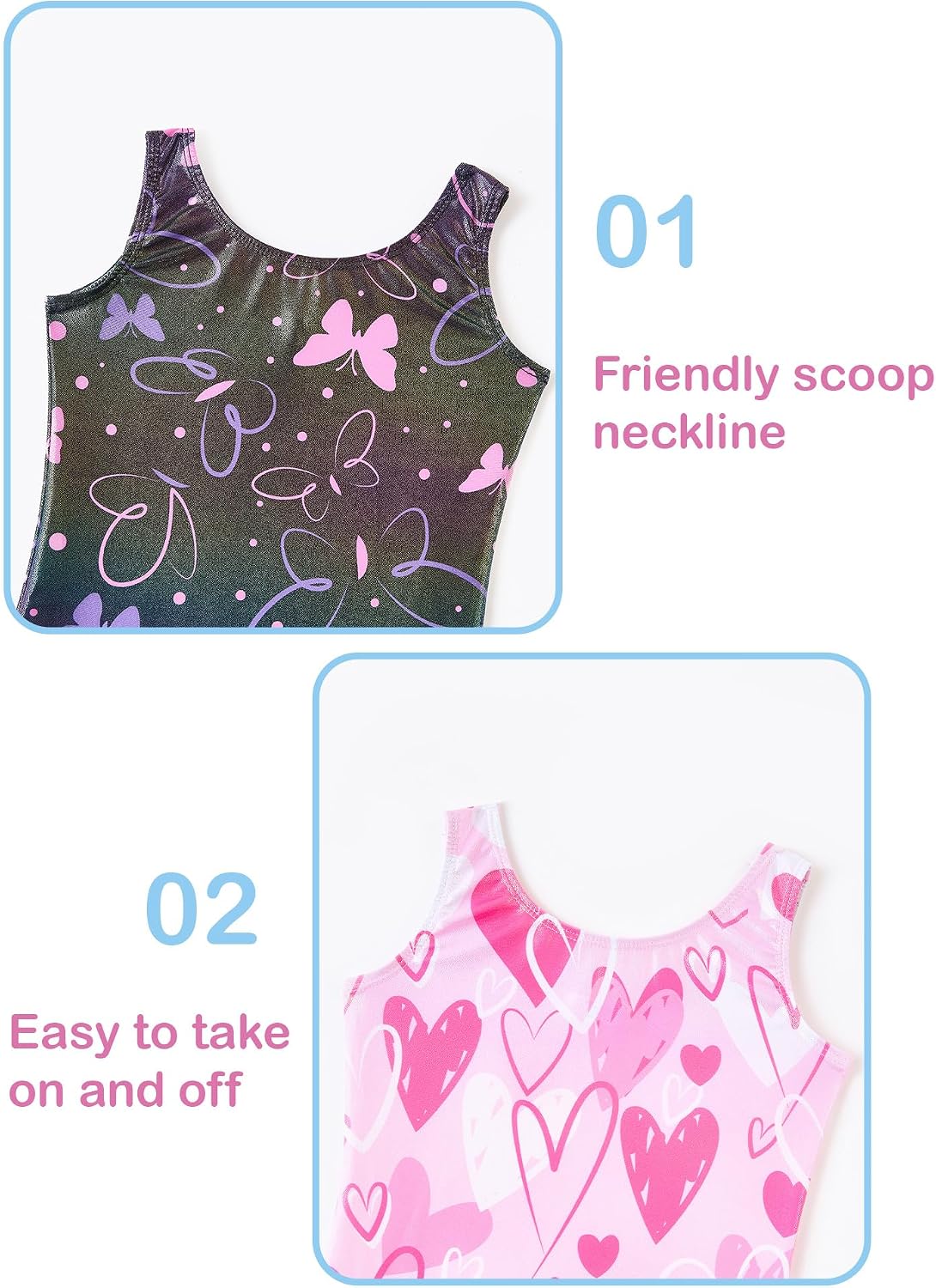 Detalle de Tstiti Girls’ Sparkly Gymnastics Leotards, 2-Pack with Matching Hair Scrunchies