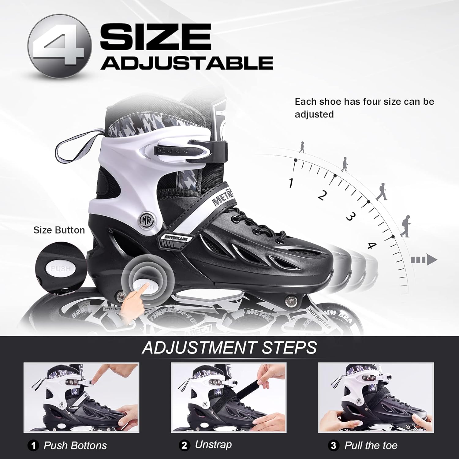 Thumbnail 2 de METROLLER Inline Skates with Light-Up Wheels (Adjustable, 4 Sizes)