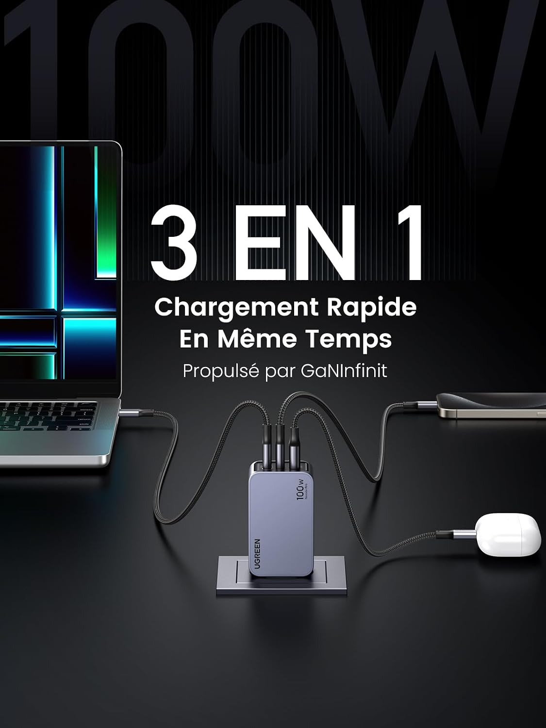 Detalle 2 de UGREEN Nexode Pro 100W GaN 3 ports