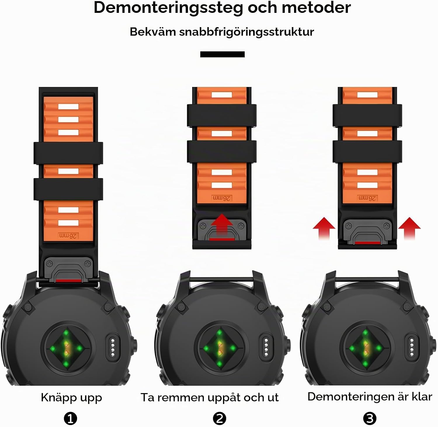 Detalle 1 de U-LIMVE silikonarmband 26 mm QuickFit för Garmin Fenix 8 51 mm