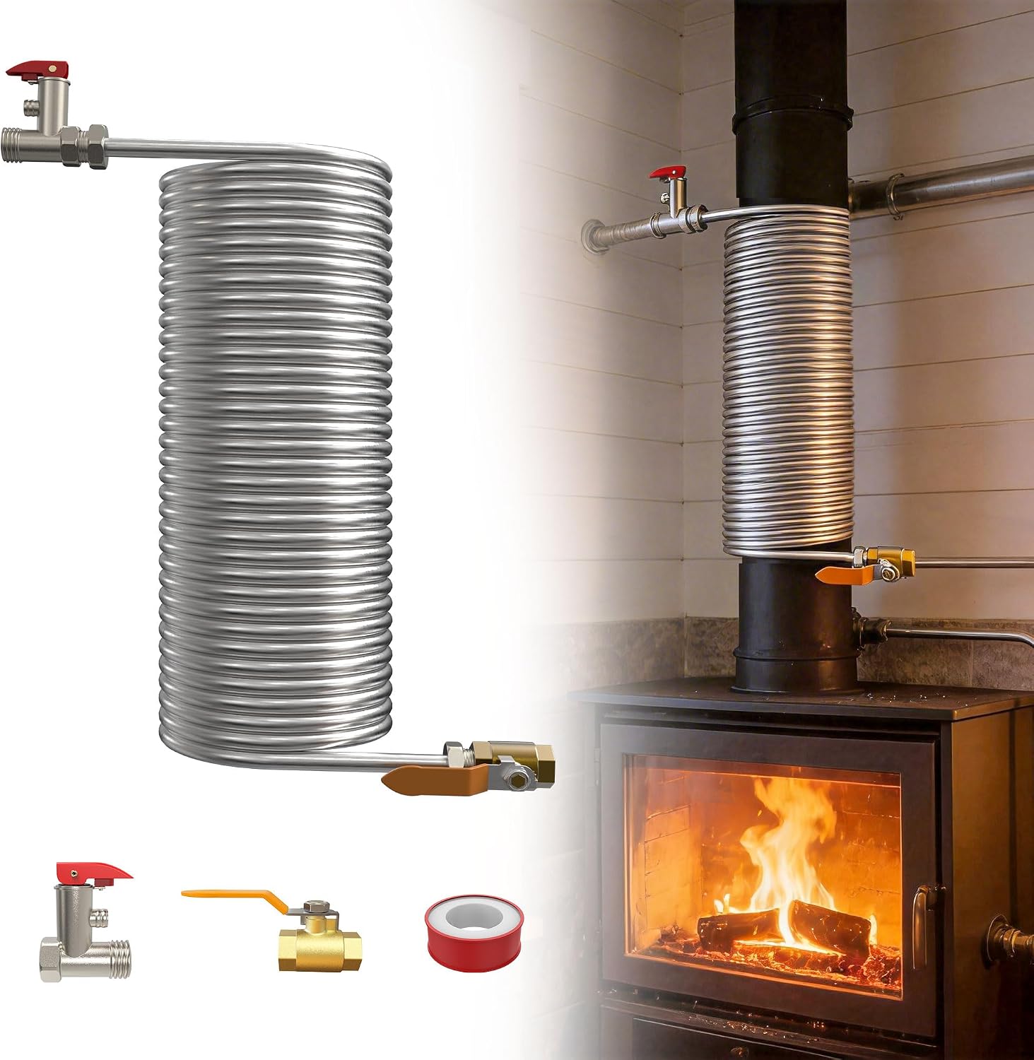 Detalle de UISEBRT 304 Stainless Steel Chimney Heat Exchanger, Flexible Coil