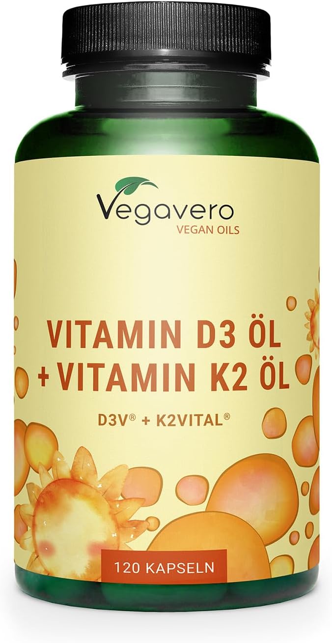 Detalle de Vitamina D3 + K2 MK7 VEGAN di Vegavero – 120 capsule, alta biodisponibilità e formula cruelty-free