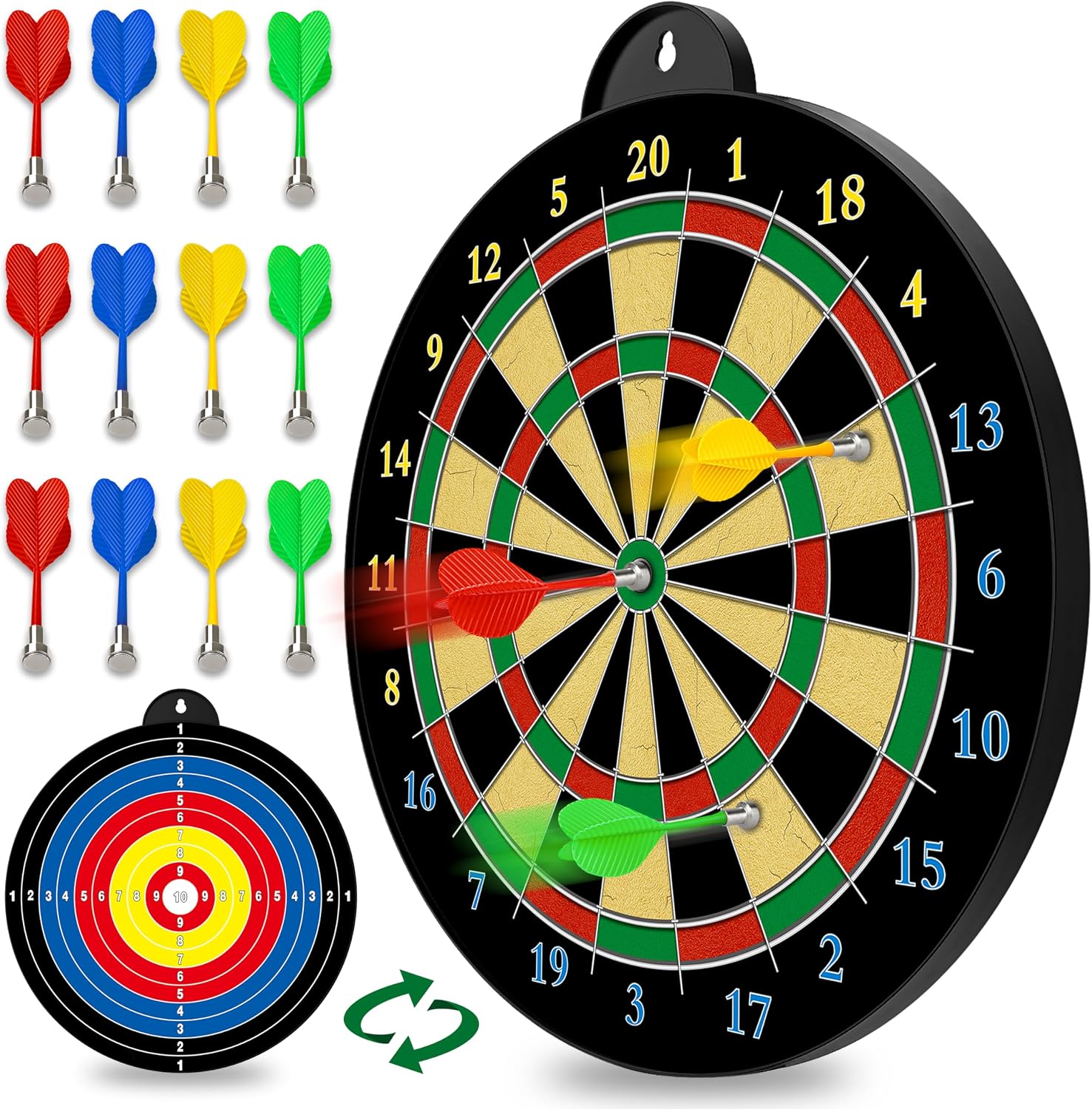 Detalle de CUKU Double-Sided Magnetic Dartboard with 12 Darts, 13.5-Inch Target