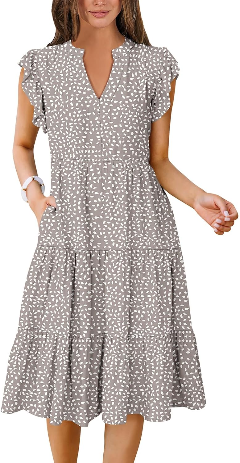Detalle de ANRABESS Women’s Summer Ruffle Sleeve V-Neck Tiered Midi Dress