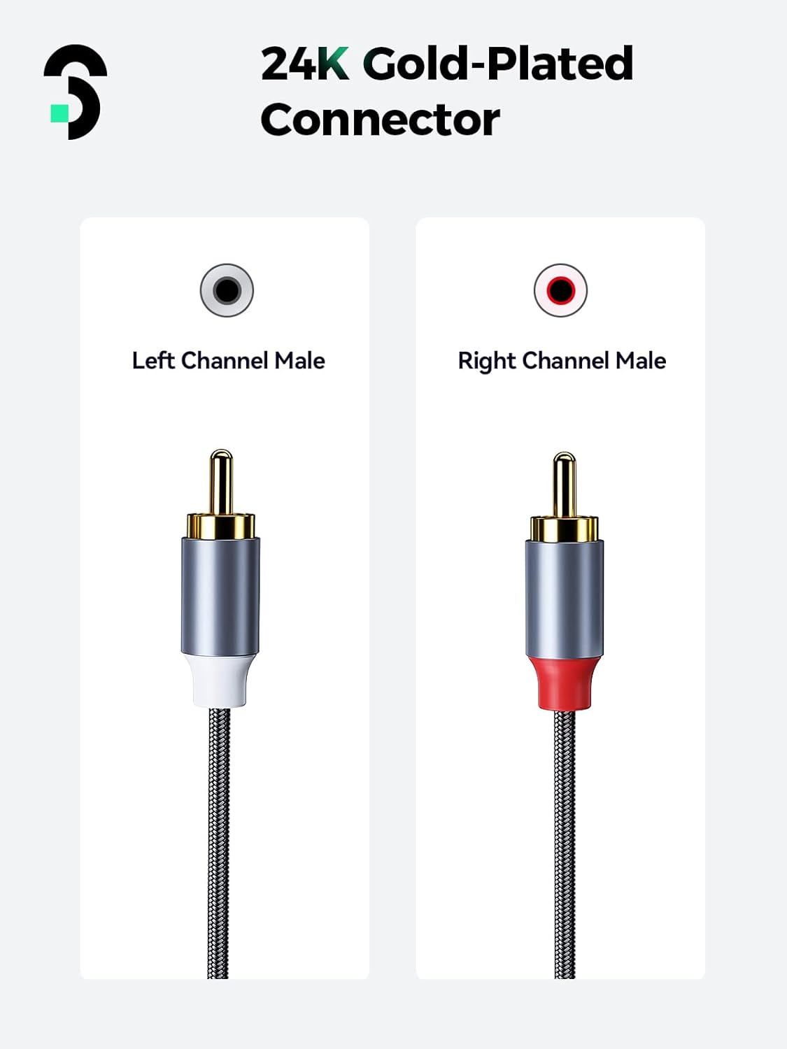 Detalle 2 de SOOMFON Phono to Phono RCA Cable 24K Gold