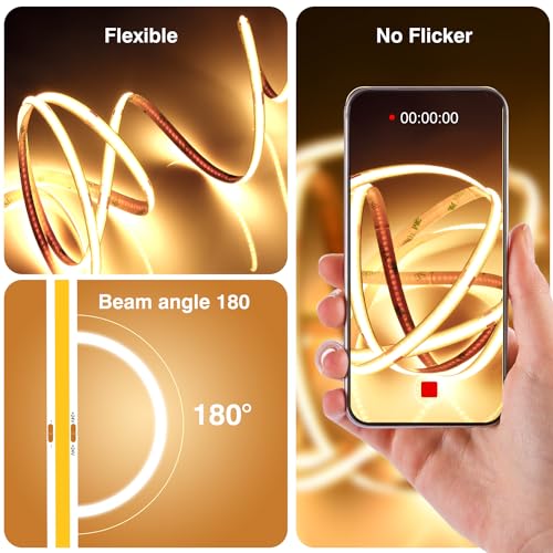 Detalle de Ruban LED COB 5M Luktix 24V 3000K – dimmable, CRI92, télécommande RF