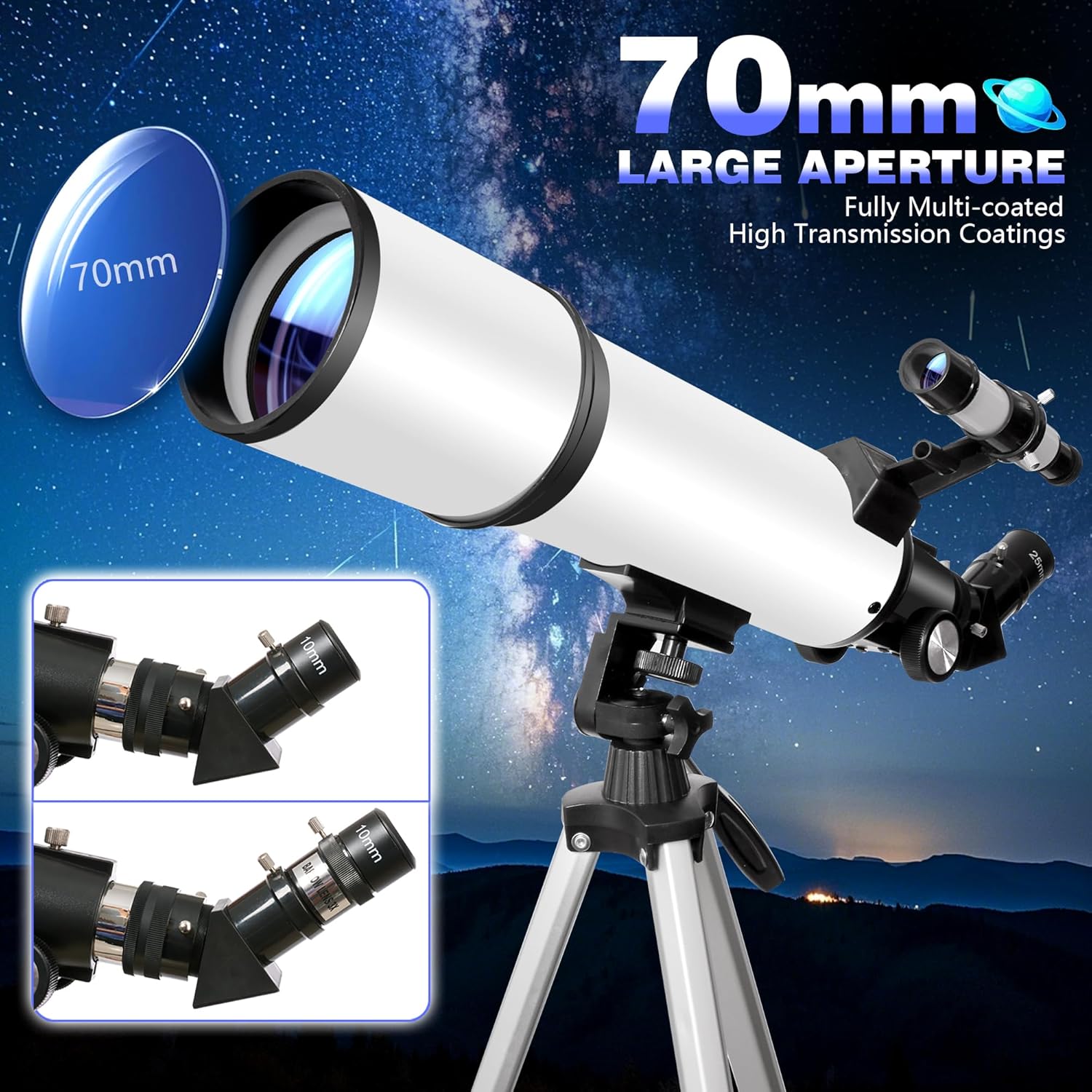 Thumbnail 1 de QQ CAT 70mm aperture refractor telescope with phone adapter (500mm focal length, up to 150x) – tripod & carry bag