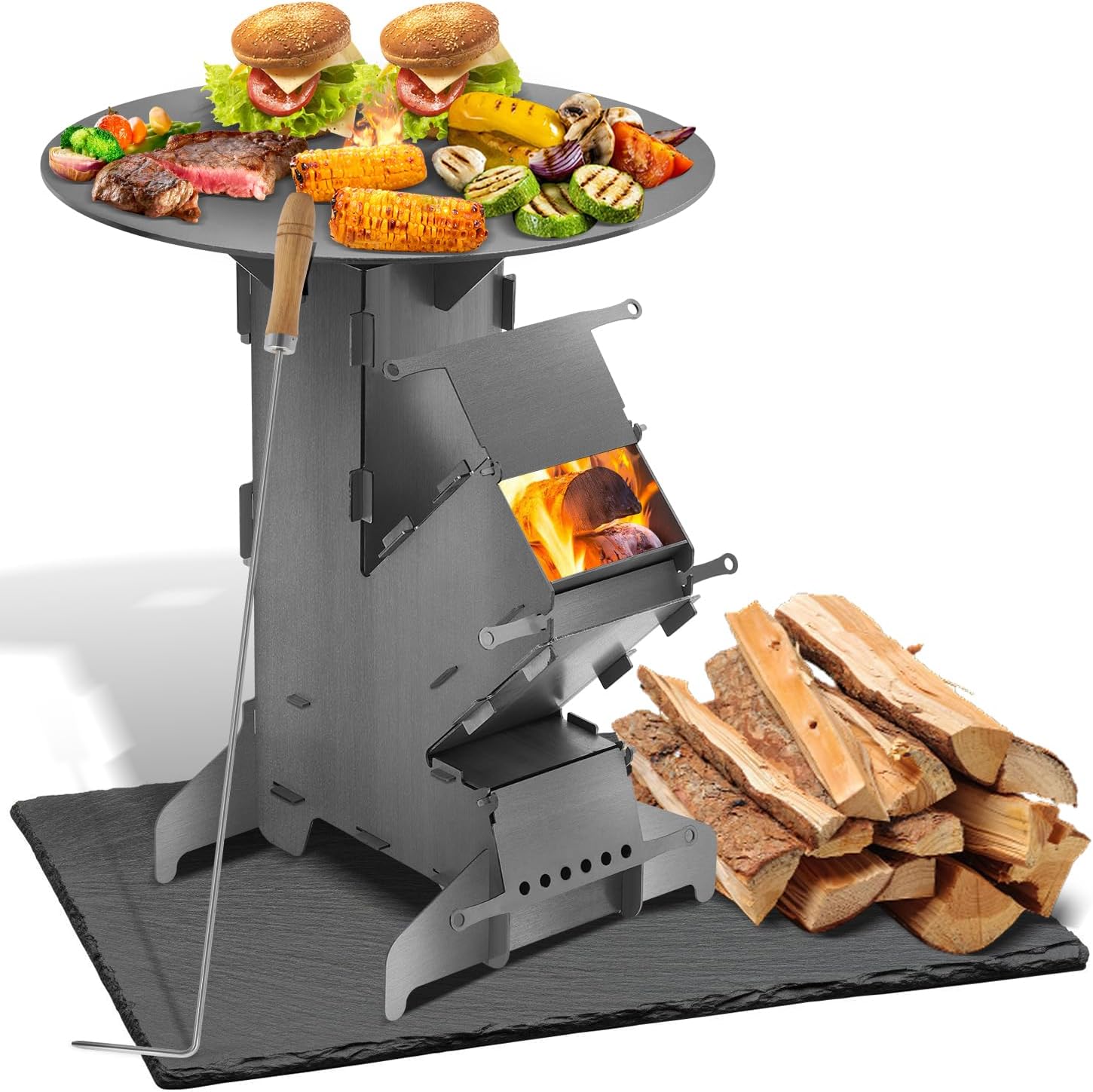 Thumbnail 1 de Yugodex Raketenofen mit Grillplatte Ø50 cm – Stecksystem aus Kohlenstoffstahl