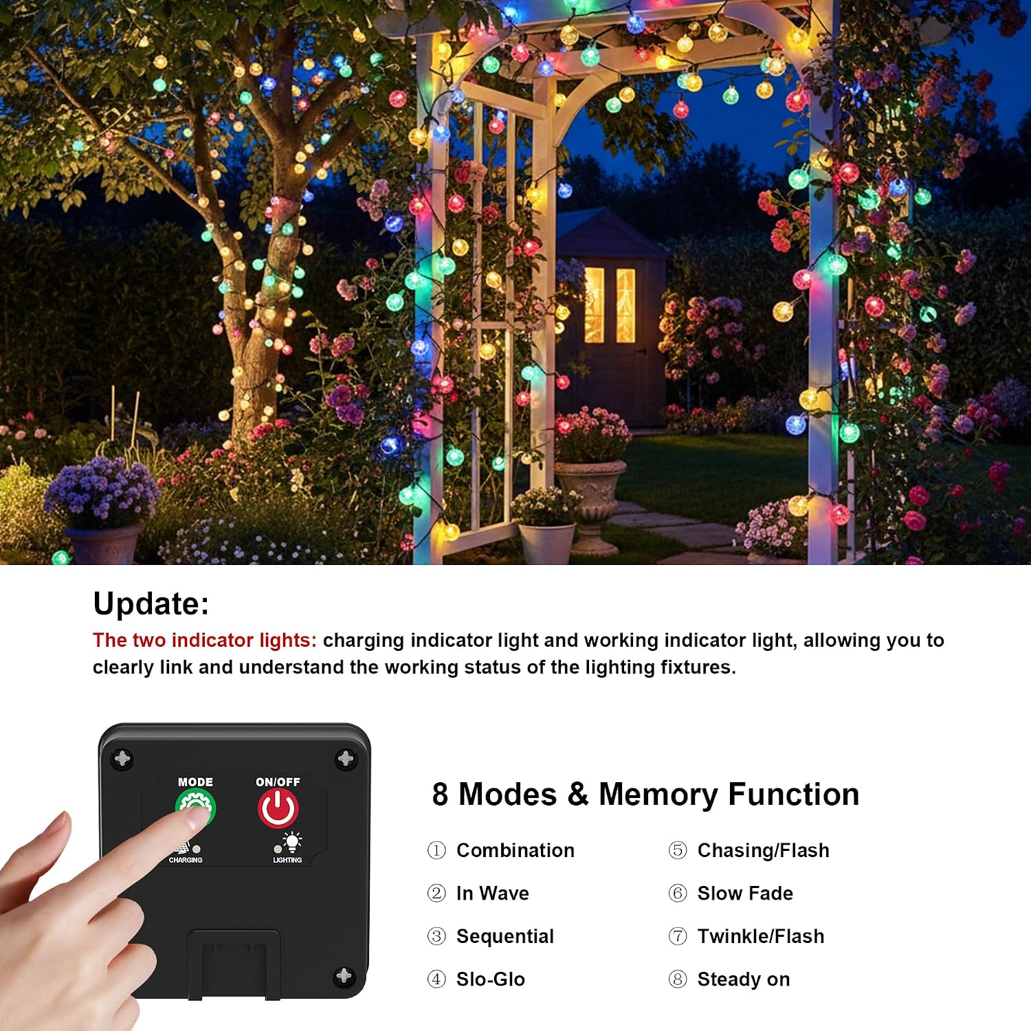 Thumbnail 1 de Knayis 50LED Solar Fairy Lights (7m/23ft) – Outdoor Waterproof String with 8 Lighting Modes