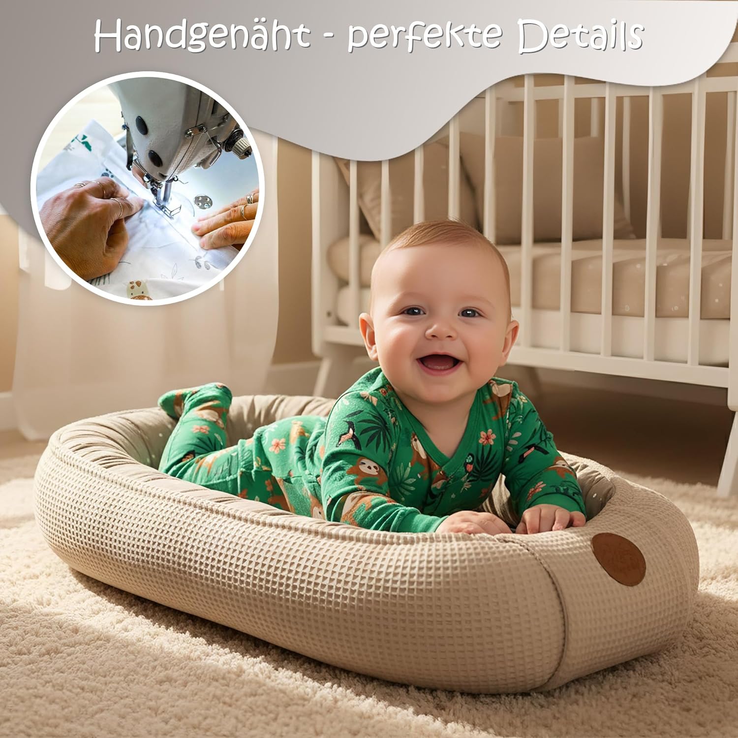 Thumbnail 4 de Riduttore lettino neonato 50x90 cm baby nest antisoffoco Beige con stelle bianche