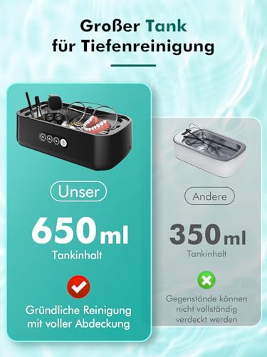 Detalle 2 de Singphere Ultraschallreiniger 48 kHz – 650 ml Fassungsvermögen, 360° Tiefenreinigung