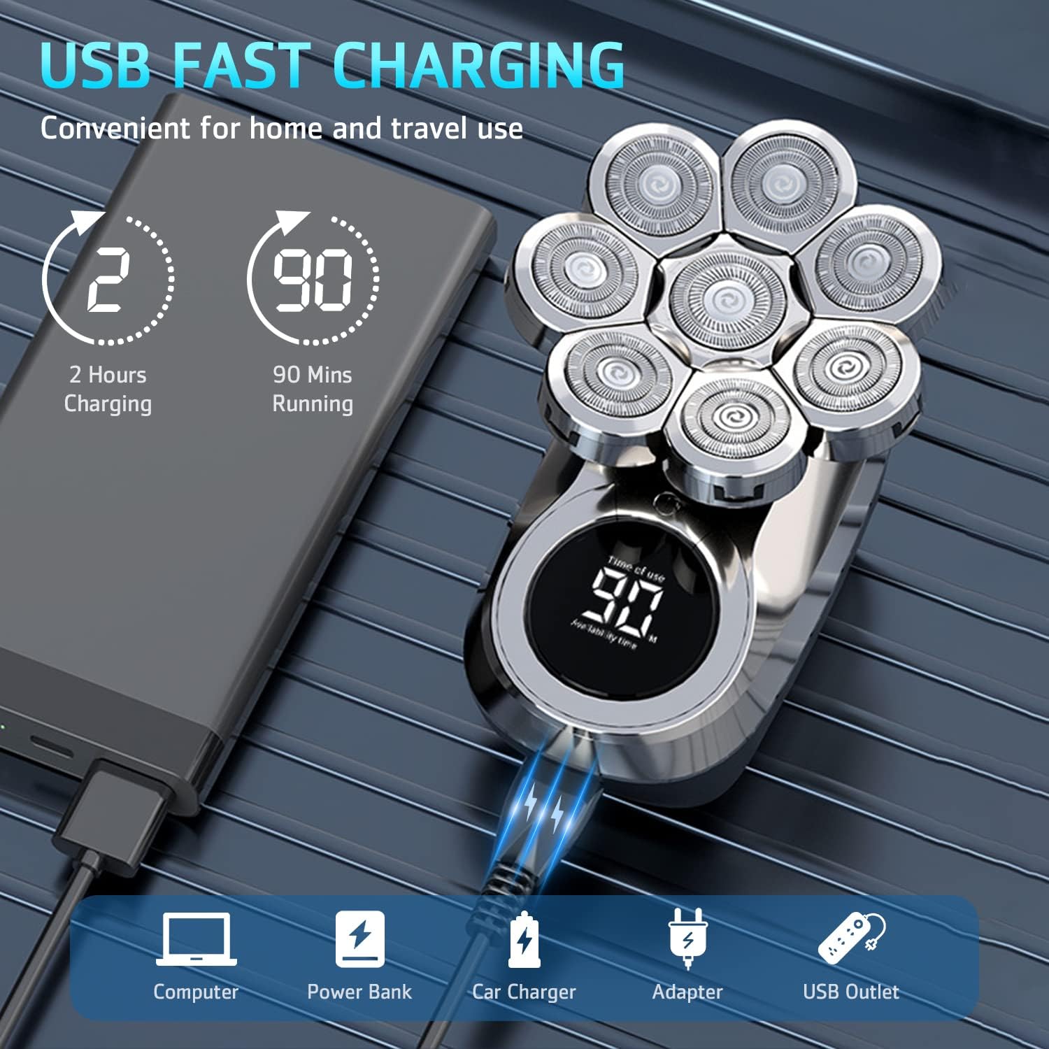 Thumbnail 4 de Electric 8D Head Shaver 6-in-1, Waterproof