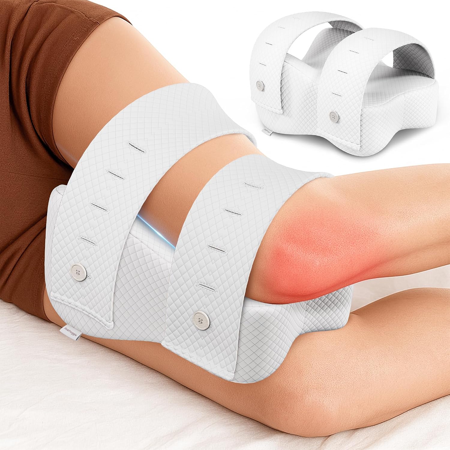 Detalle de PinkFroggie FC003-Leg Pillow Memory Foam Knee Pillow with Straps and Washable Cotton Cover