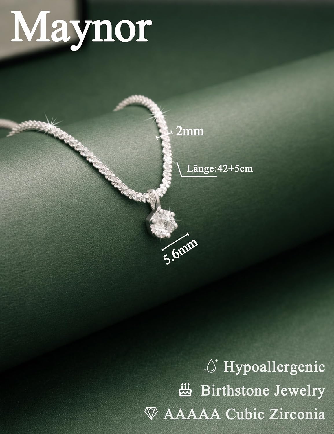 Detalle 2 de Maynor Geburtsstein Halskette Damen – 925 Sterling Silber mit Zirkonia-Anhänger in 12 Farben