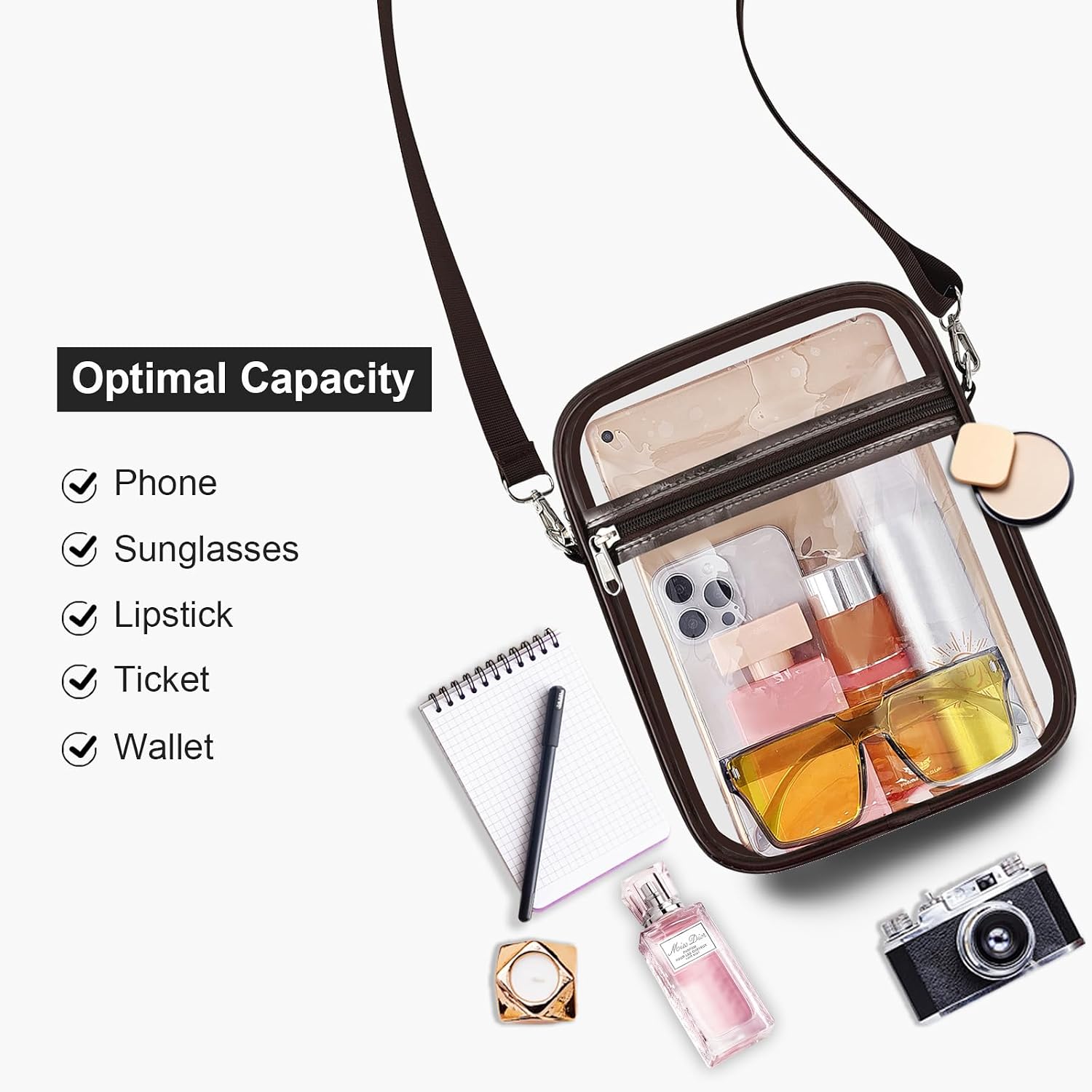 Detalle 1 de USPECLARE Clear Stadium Crossbody Bag 7.5 x 5.5 x 2.8 Inches