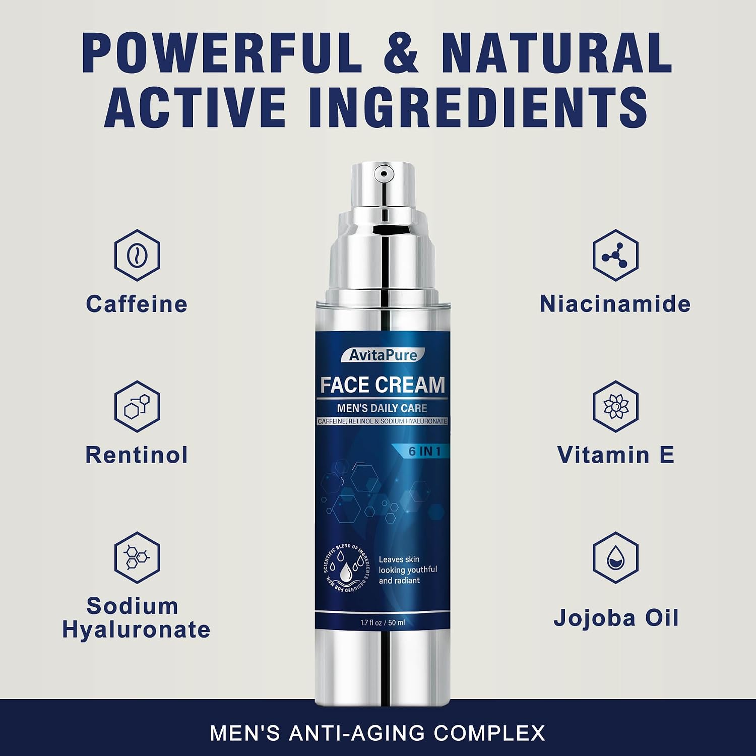 Detalle de AVITAPURE 6-in-1 Face Cream for Men, Fragrance-Free Daily Moisturizer