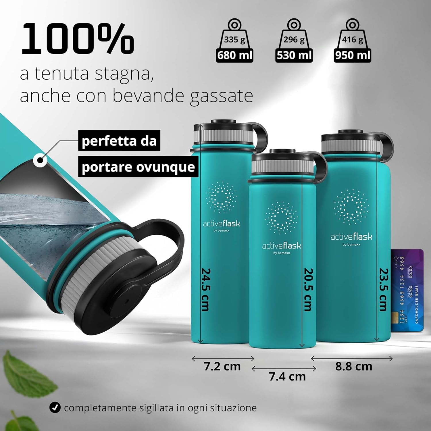Thumbnail 6 de BeMaxx Active Flask Borraccia Termica 950 ml con Cannuccia e Tappi Antiderrame